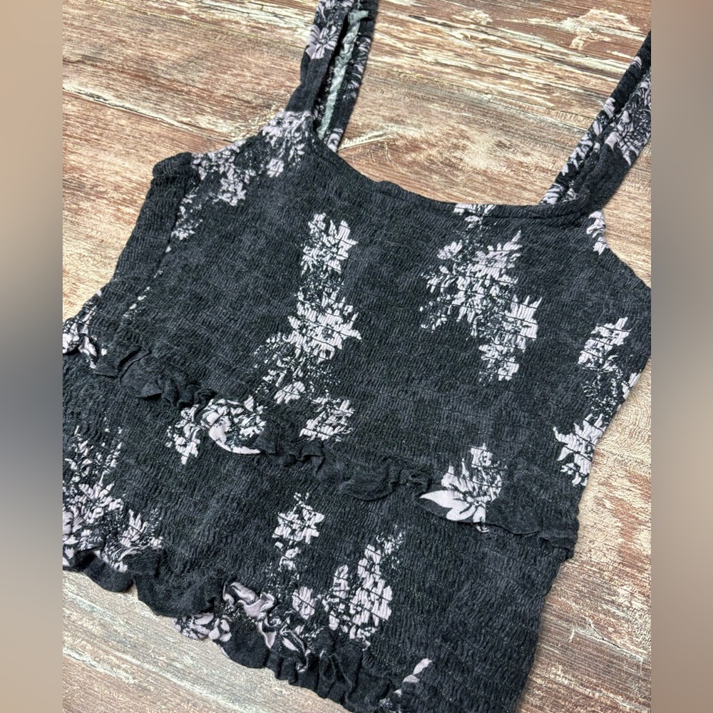 Free People Black Floral Smocked Tank Top - Picture 6 of 12
